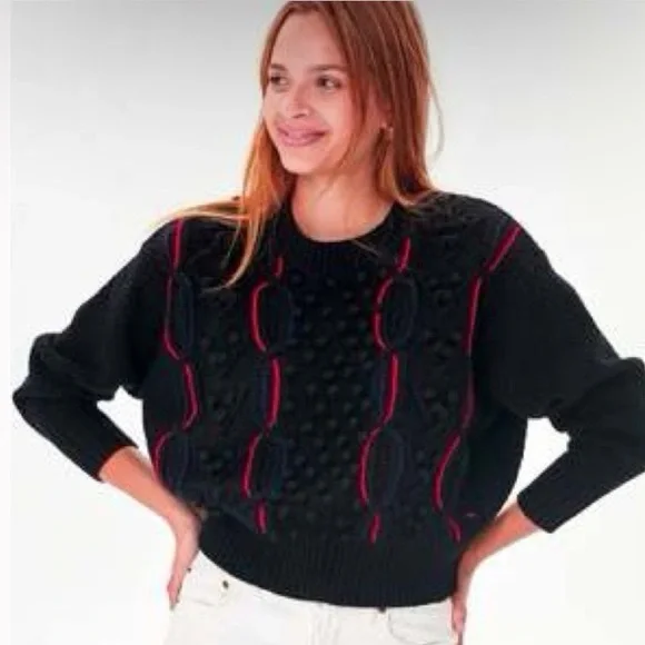 Clare V Black and Red Textured Sweater - Picture 1 of 7